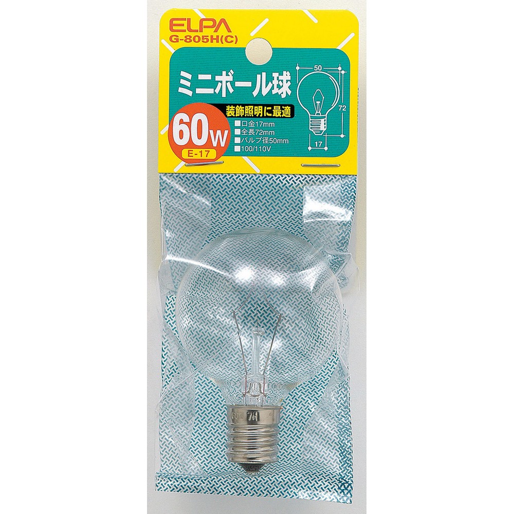 エルパ ミニボール球 60W E17 クリア G-805H (C)