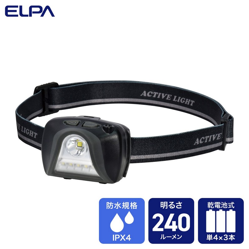 エルパ LEDヘッドライト 200ルーメン 足元ライト付 単4形乾電池3本 防沫形 DOP-HD501