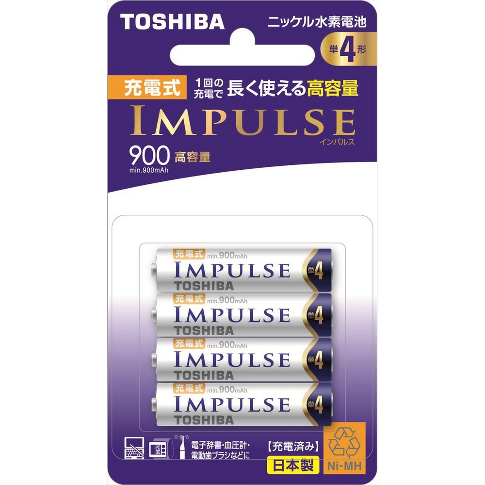 東芝 インパルス ニッケル水素充電池 スタンダード 高容量 単4形 4本パック TNH-4AH 4P